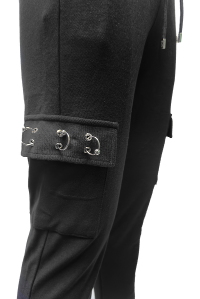 Vialli Klinab Men's Black Track Pants with Drawstring and Zip Pockets