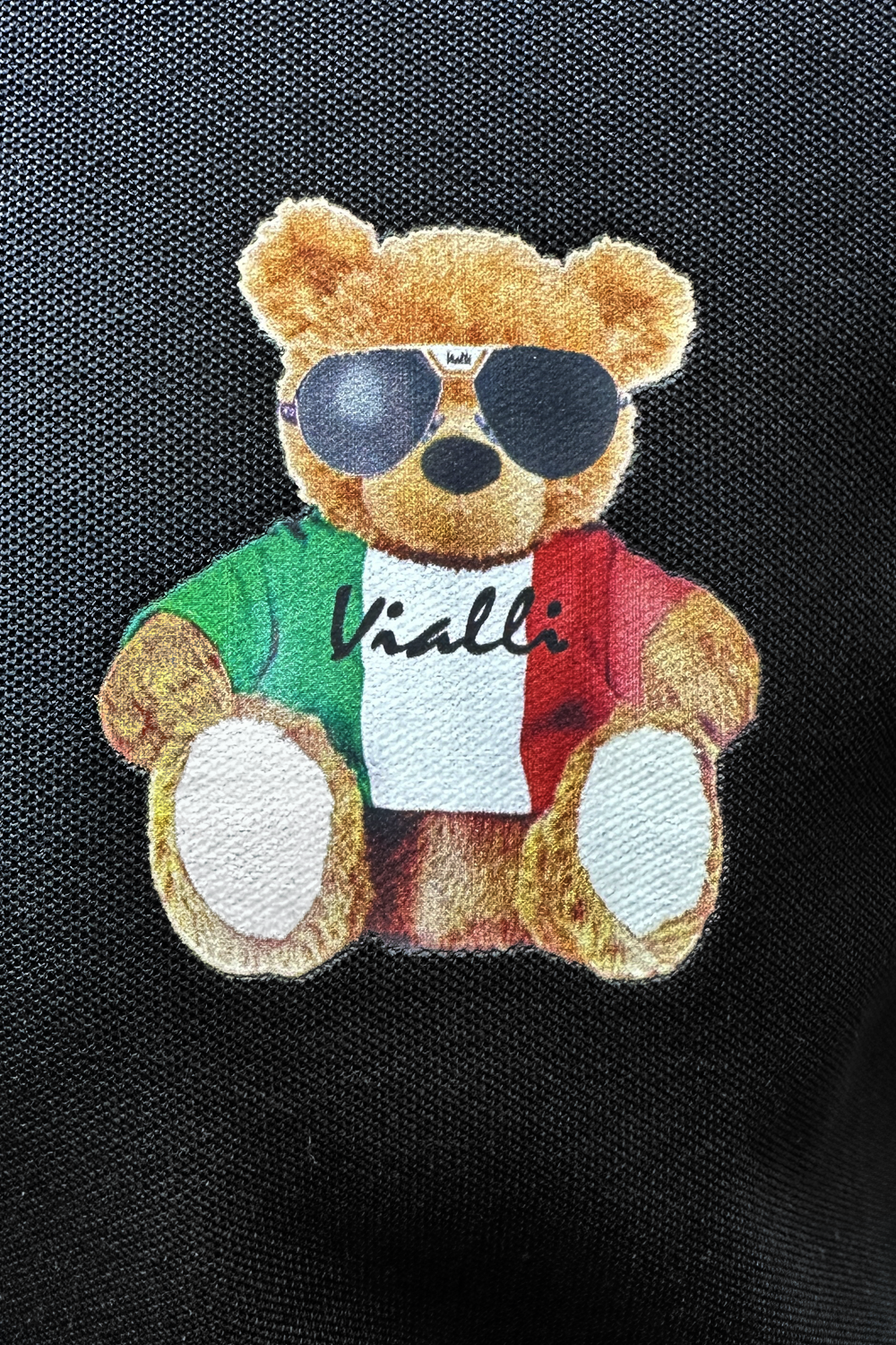Vialli Kresta Premium Black Cotton Collared Button-Down Golfer with Teddy Emblem