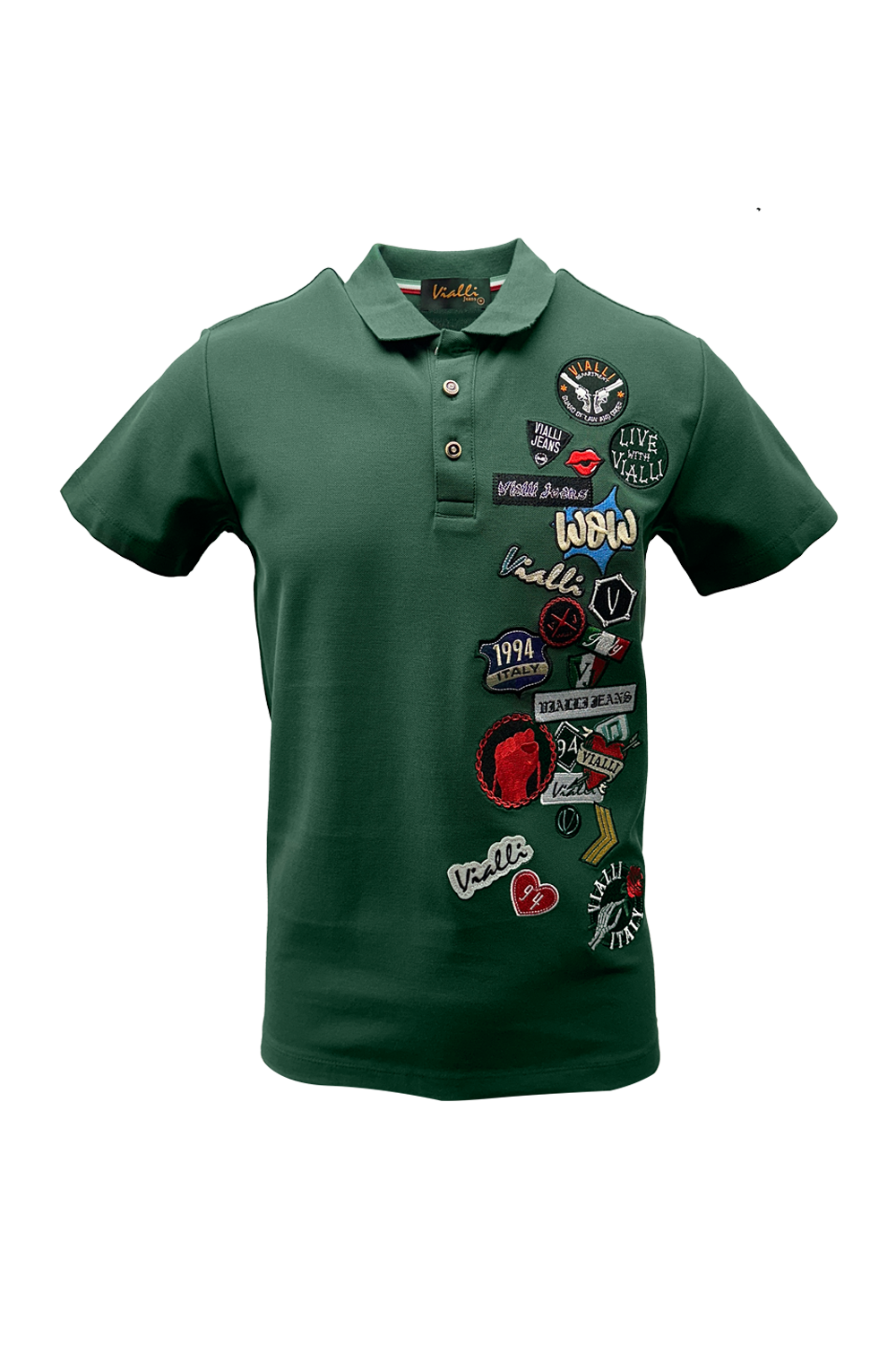 Vialli Kabuci Golfer: Breathable Short Sleeve Collared Shirt with Distinctive Badges