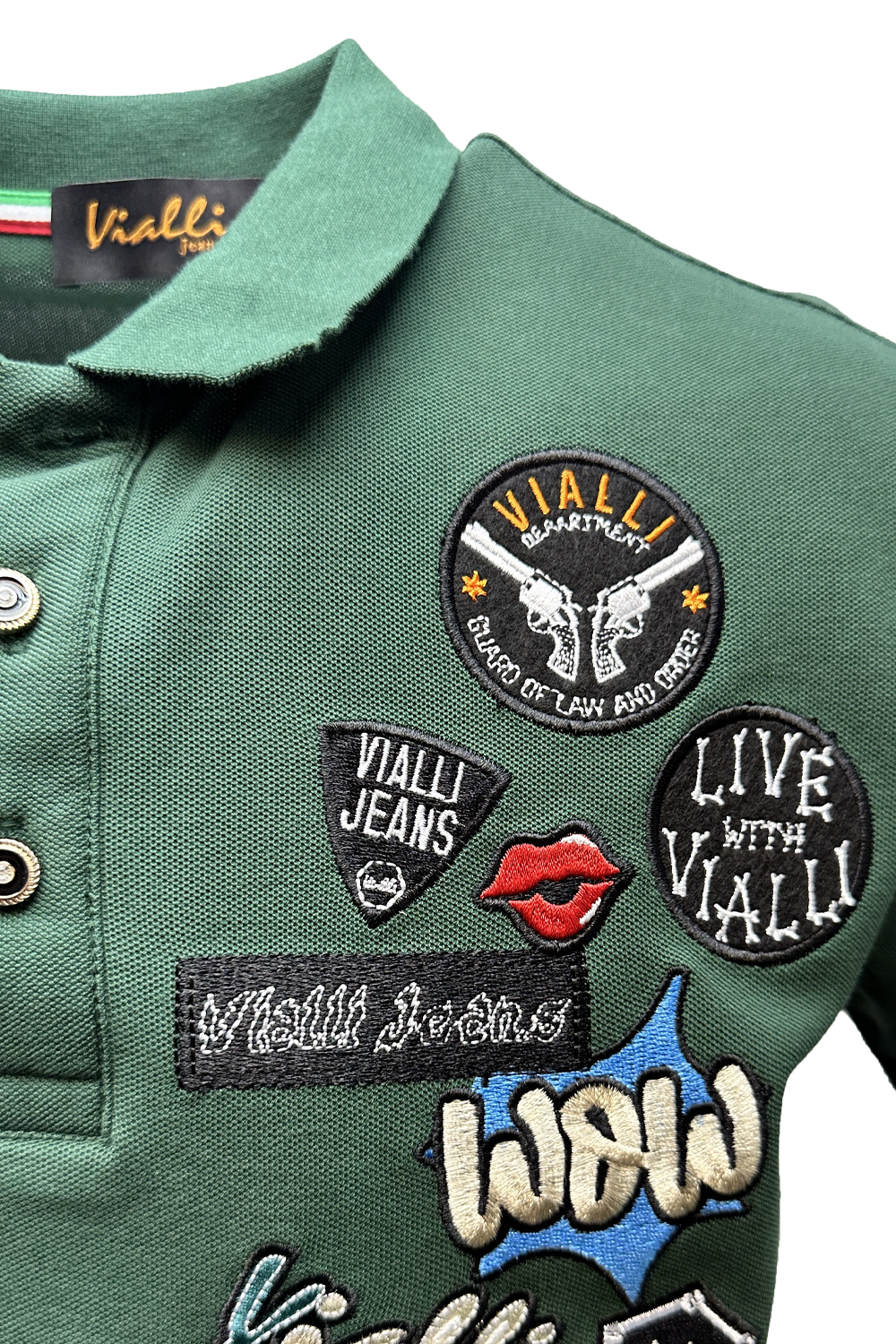 Vialli Kabuci Golfer: Breathable Short Sleeve Collared Shirt with Distinctive Badges