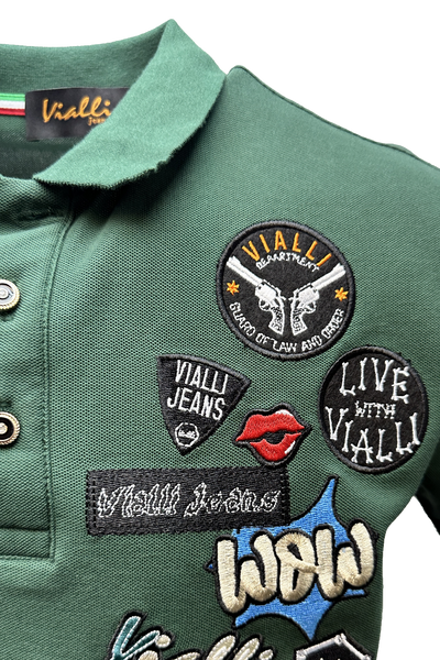Vialli Kabuci Golfer: Breathable Short Sleeve Collared Shirt with Distinctive Badges