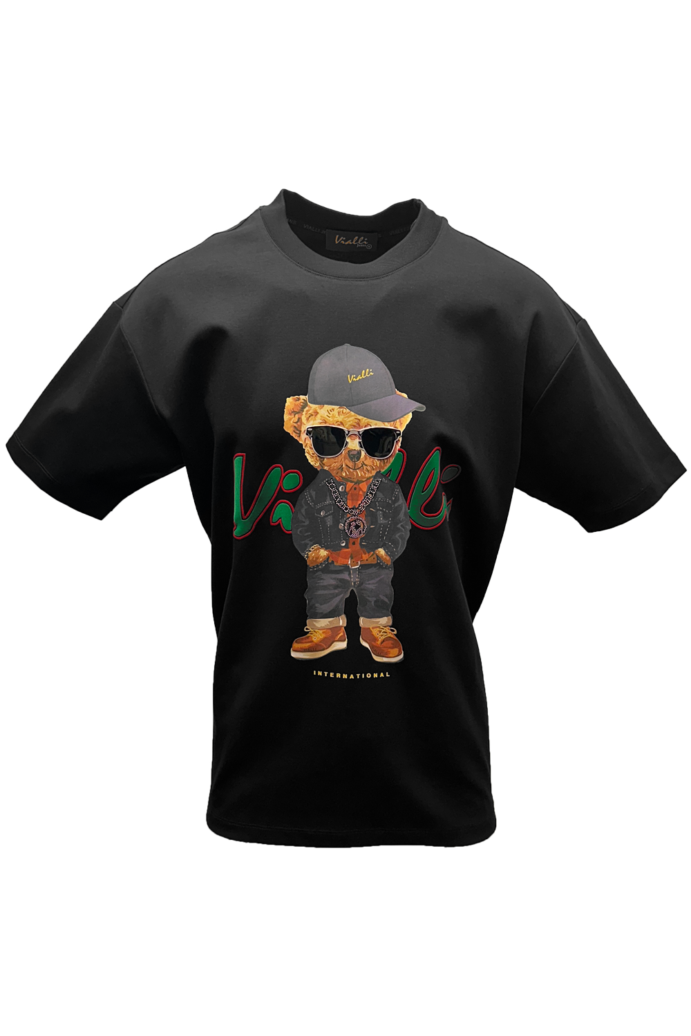 Vialli Koolkid Oversized Black T-Shirt with Teddy Graphic Print