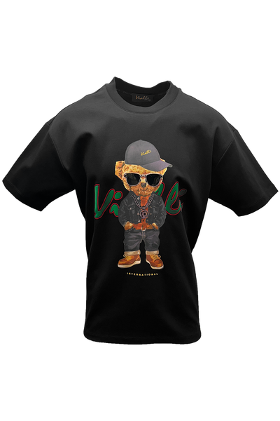 Vialli Koolkid Oversized Black T-Shirt with Teddy Graphic Print