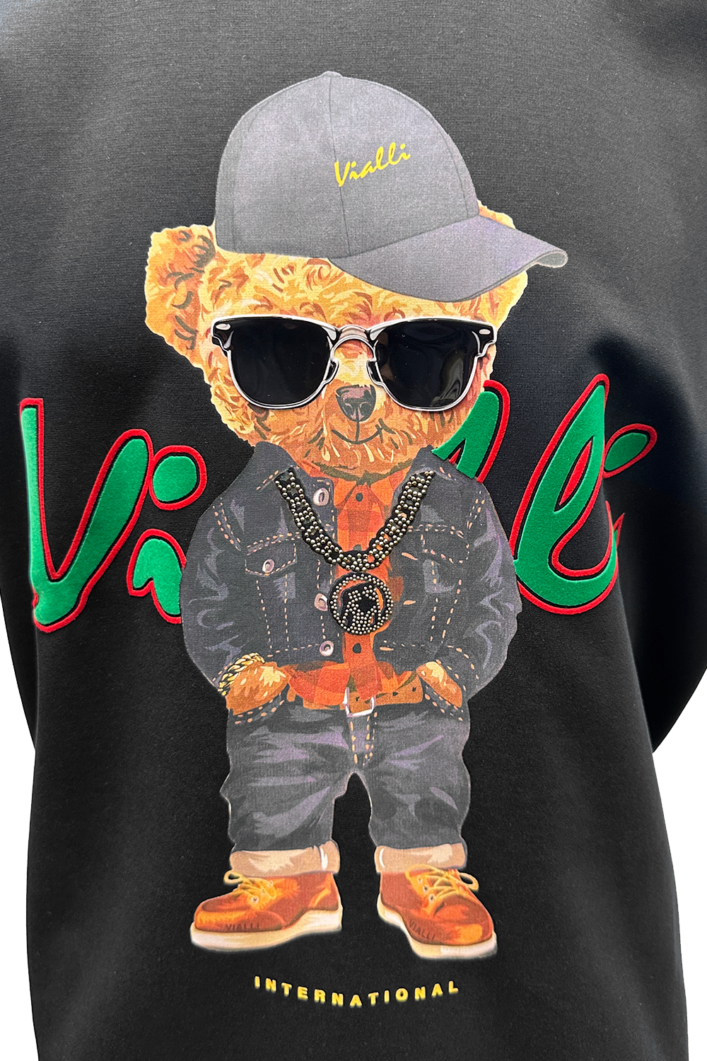 Vialli Koolkid Oversized Black T-Shirt with Teddy Graphic Print