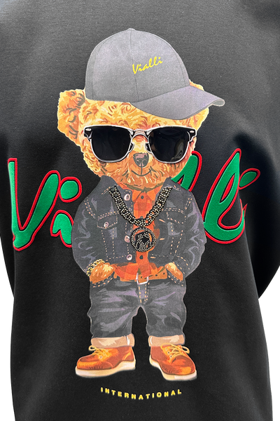 Vialli Koolkid Oversized Black T-Shirt with Teddy Graphic Print