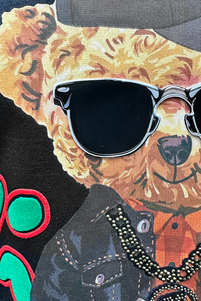Vialli Koolkid Oversized Black T-Shirt with Teddy Graphic Print