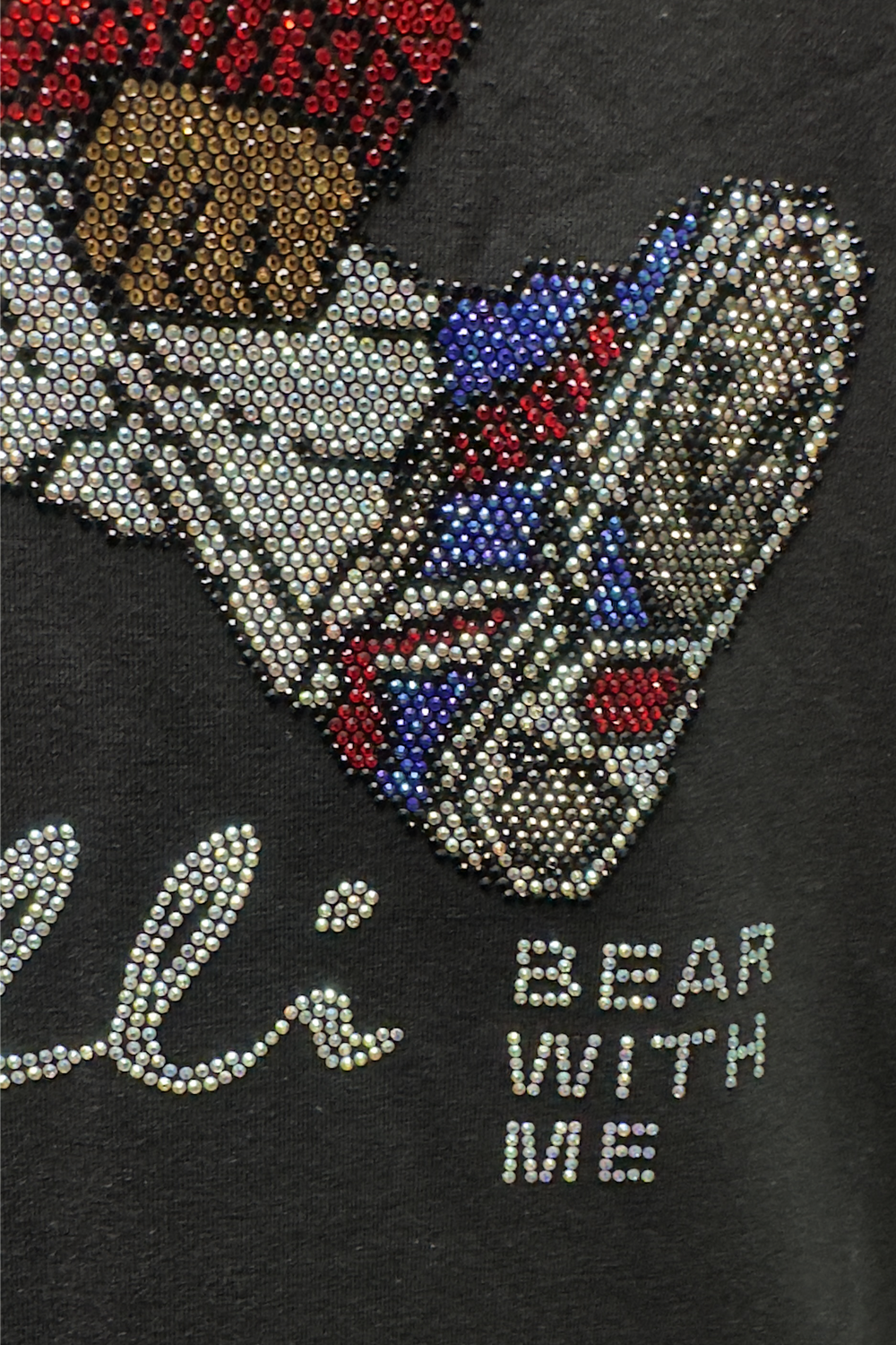 Vialli Kwaito Black T-Shirt: Studded Diamante Bear Design, Cotton Spandex Blend