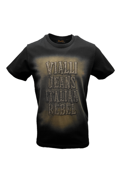 Vialli Krust Men's Short Sleeve Black T-Shirt with Unique Style