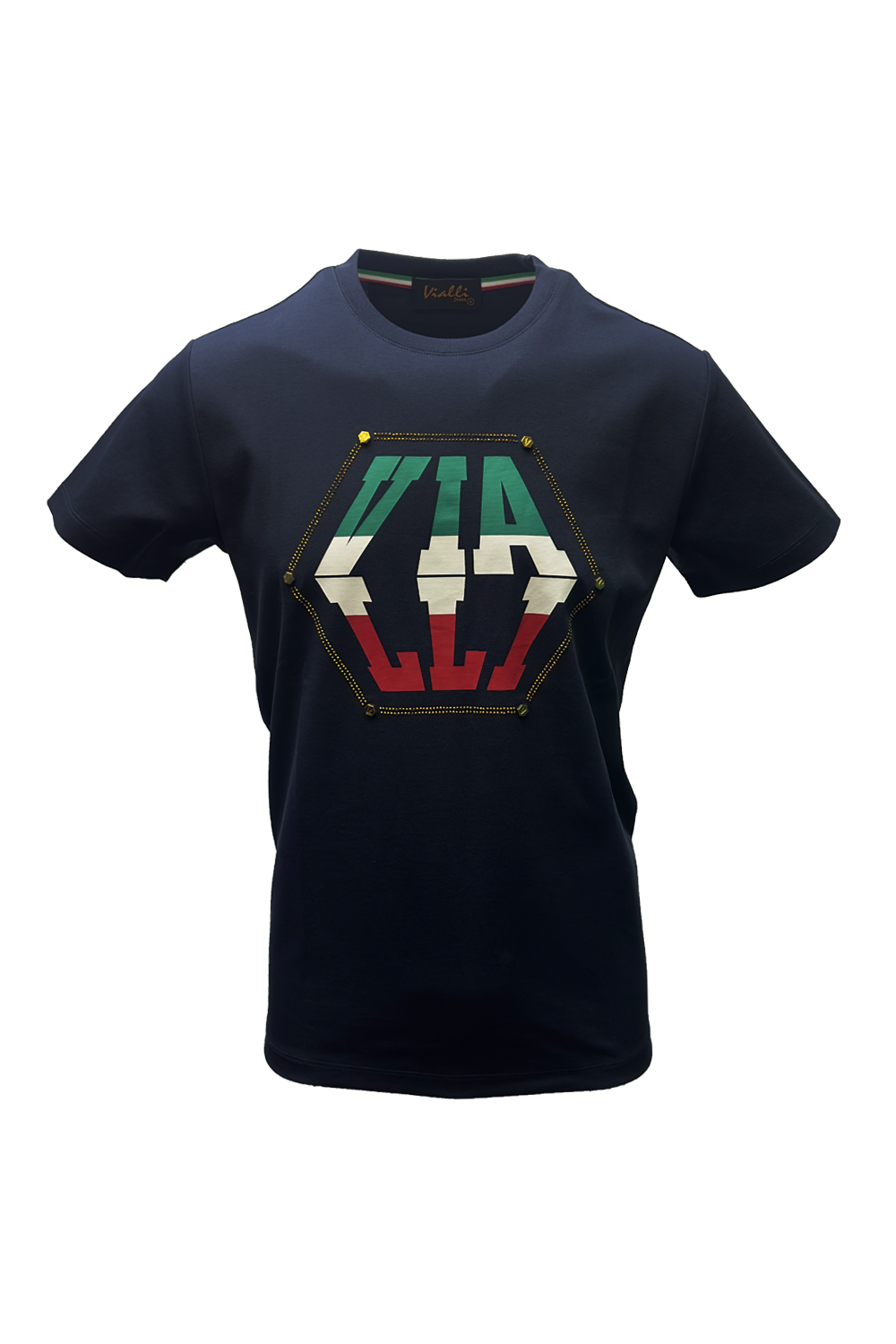 Vialli Kowla Men's Navy T-Shirt: Breathable Cotton Blend, Studded Accents, Style VJ25WT84