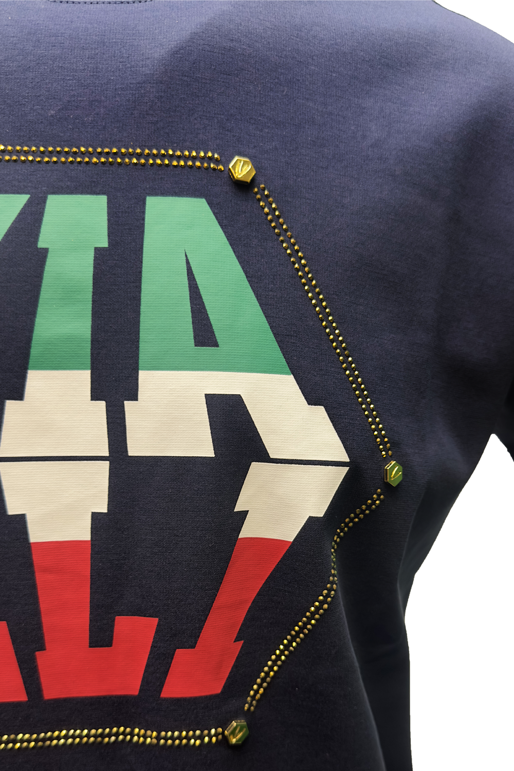 Vialli Kowla Men's Navy T-Shirt: Breathable Cotton Blend, Studded Accents, Style VJ25WT84