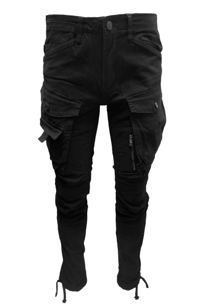 Vialli Men's Brad Cargo Pants: Stylish Black Comfort with Ample Pockets
