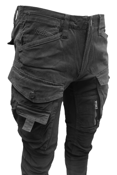 Vialli Men's Brad Cargo Pants: Stylish Black Comfort with Ample Pockets