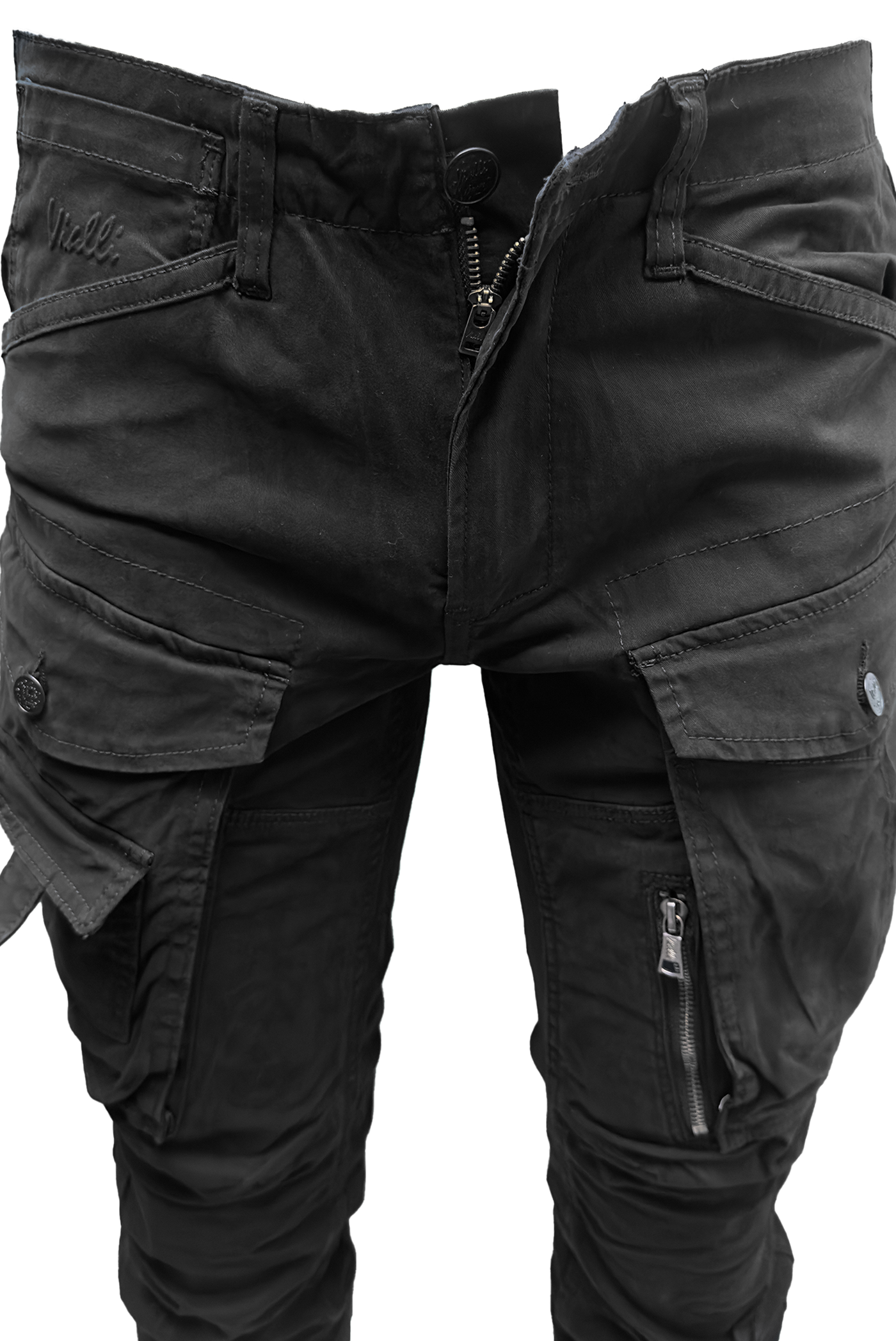 Vialli Men's Brad Cargo Pants: Stylish Black Comfort with Ample Pockets