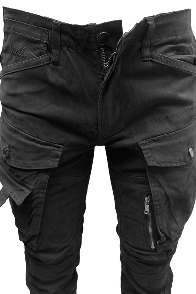Vialli Men's Brad Cargo Pants: Stylish Black Comfort with Ample Pockets