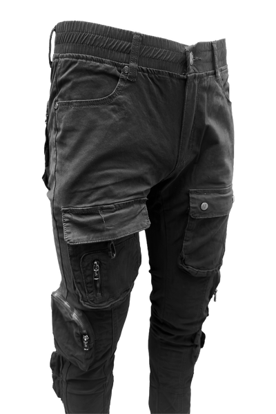 Vialli Captain Black Cargo Pants: Durable Cotton Blend, Multi-Pocket Design, Versatile Style