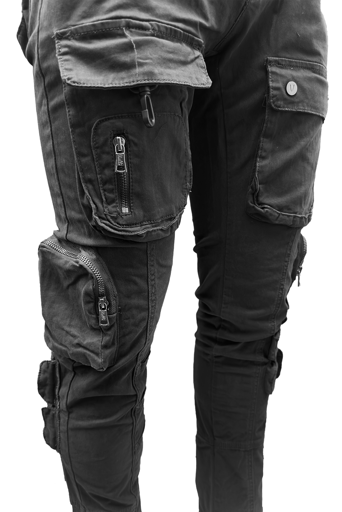 Vialli Captain Black Cargo Pants: Durable Cotton Blend, Multi-Pocket Design, Versatile Style