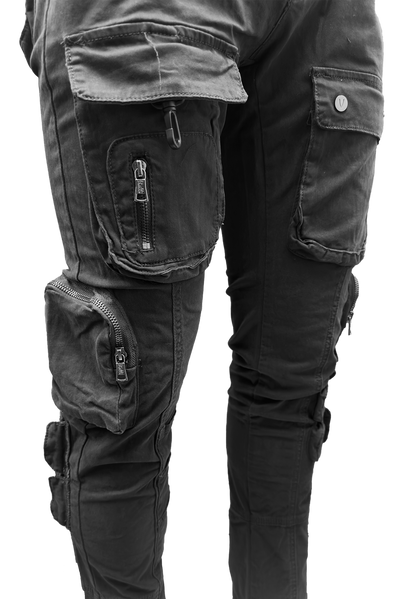 Vialli Captain Black Cargo Pants: Durable Cotton Blend, Multi-Pocket Design, Versatile Style