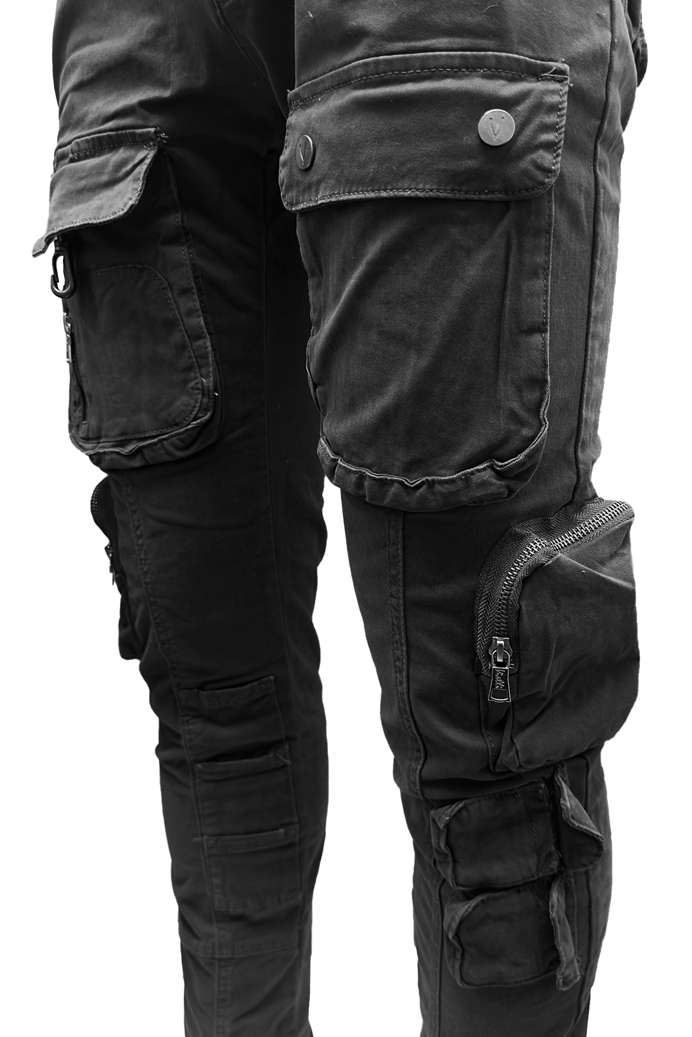 Vialli Captain Black Cargo Pants: Durable Cotton Blend, Multi-Pocket Design, Versatile Style