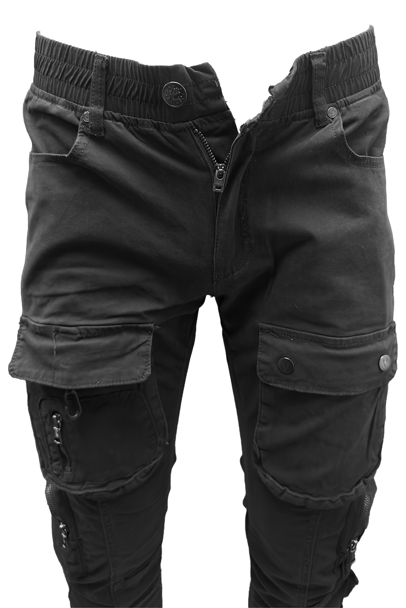 Vialli Captain Black Cargo Pants: Durable Cotton Blend, Multi-Pocket Design, Versatile Style