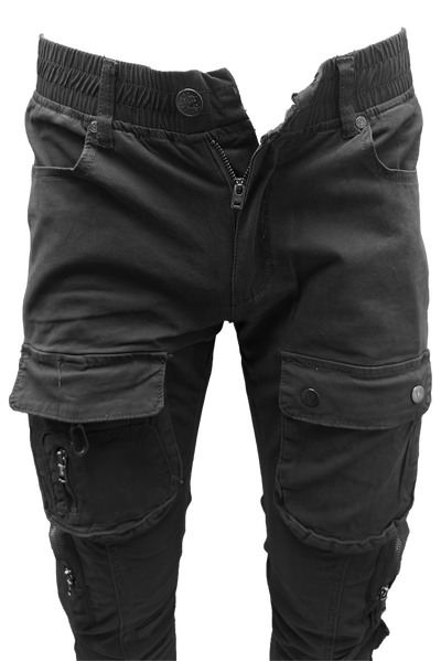 Vialli Captain Black Cargo Pants: Durable Cotton Blend, Multi-Pocket Design, Versatile Style