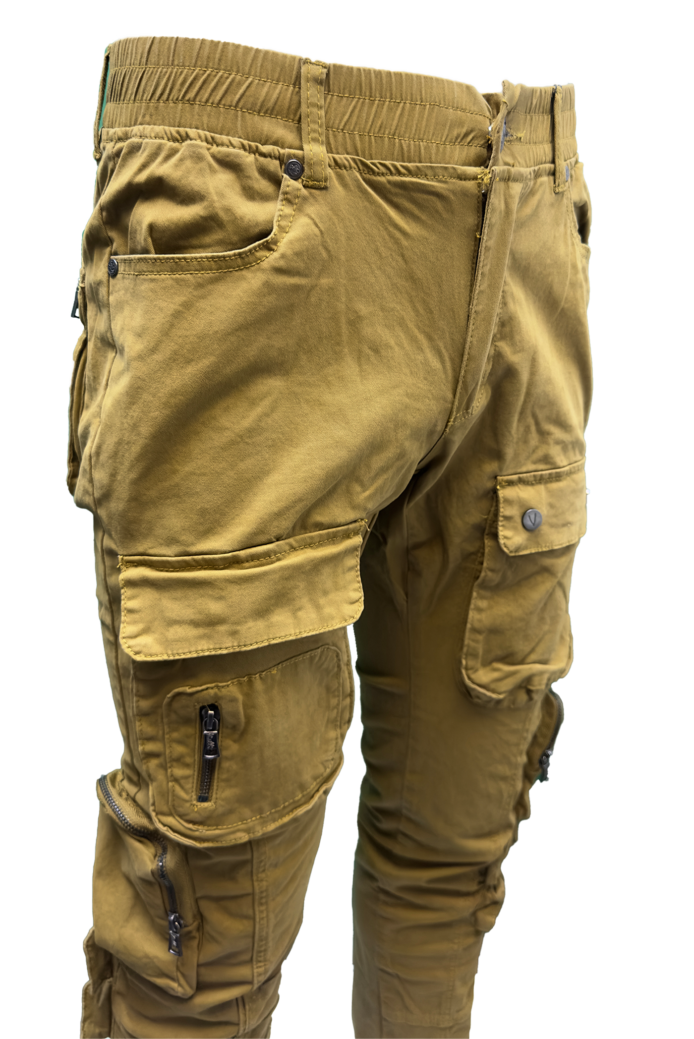 Vialli Captain Khaki Cargo Pants: Durable Cotton-Spandex Blend with Multiple Pockets