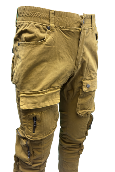 Vialli Captain Khaki Cargo Pants: Durable Cotton-Spandex Blend with Multiple Pockets