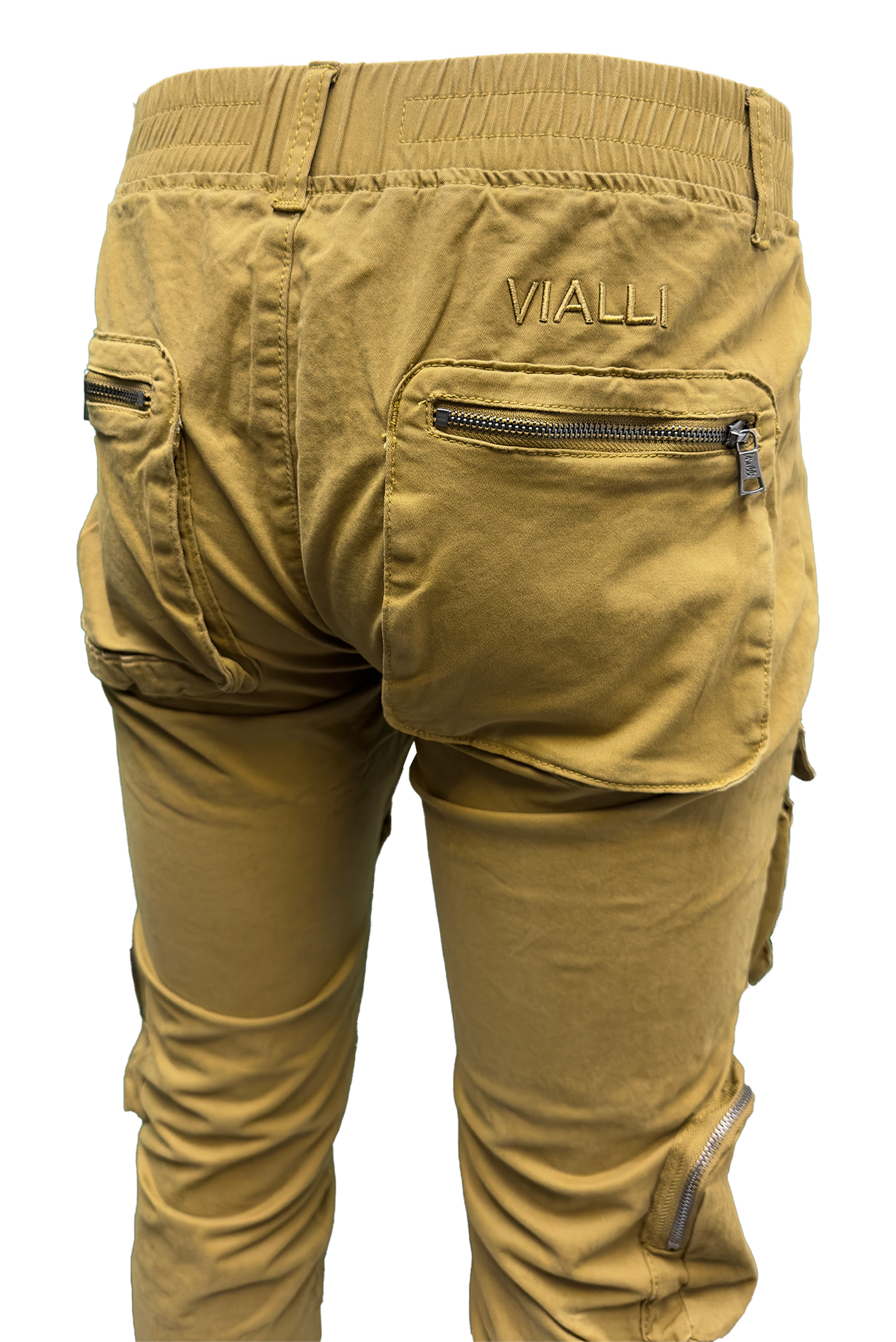 Vialli Captain Khaki Cargo Pants: Durable Cotton-Spandex Blend with Multiple Pockets
