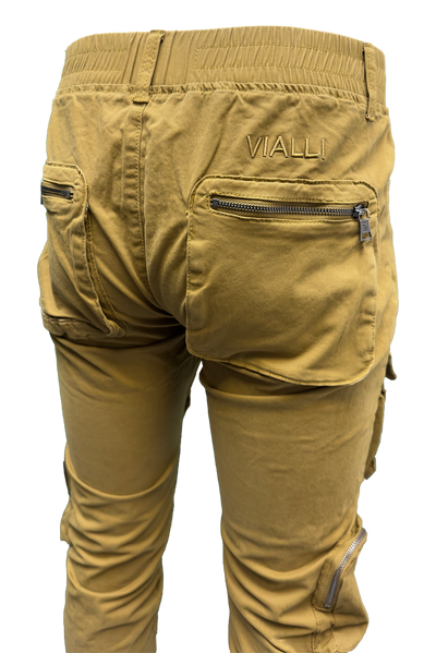 Vialli Captain Khaki Cargo Pants: Durable Cotton-Spandex Blend with Multiple Pockets