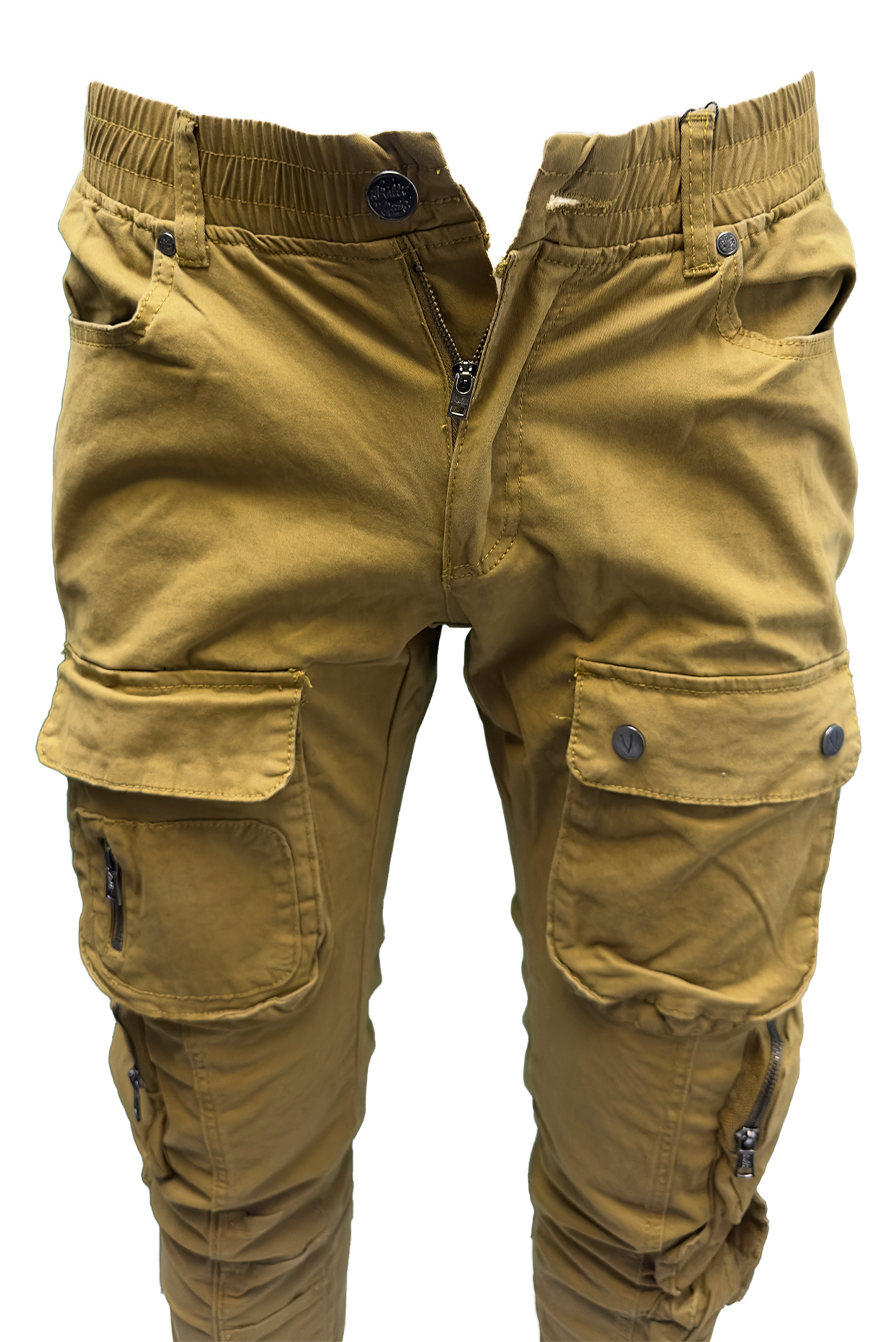 Vialli Captain Khaki Cargo Pants: Durable Cotton-Spandex Blend with Multiple Pockets