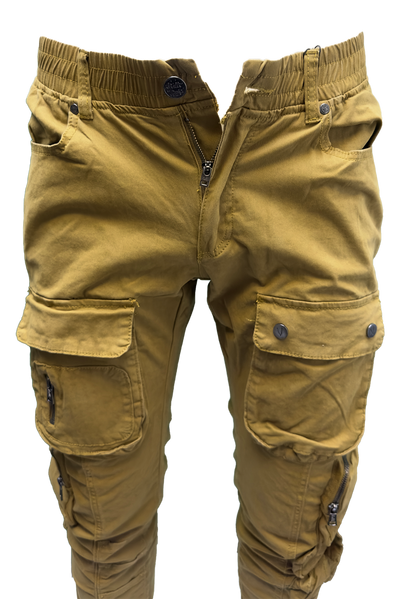 Vialli Captain Khaki Cargo Pants: Durable Cotton-Spandex Blend with Multiple Pockets