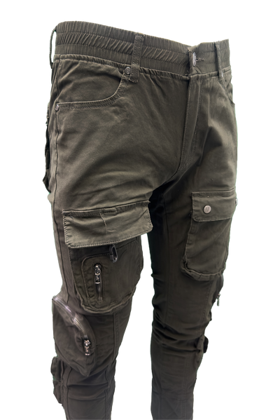 Vialli Captain Olive Cargo Pants: Durable Cotton-Spandex Comfort with Multiple Pockets