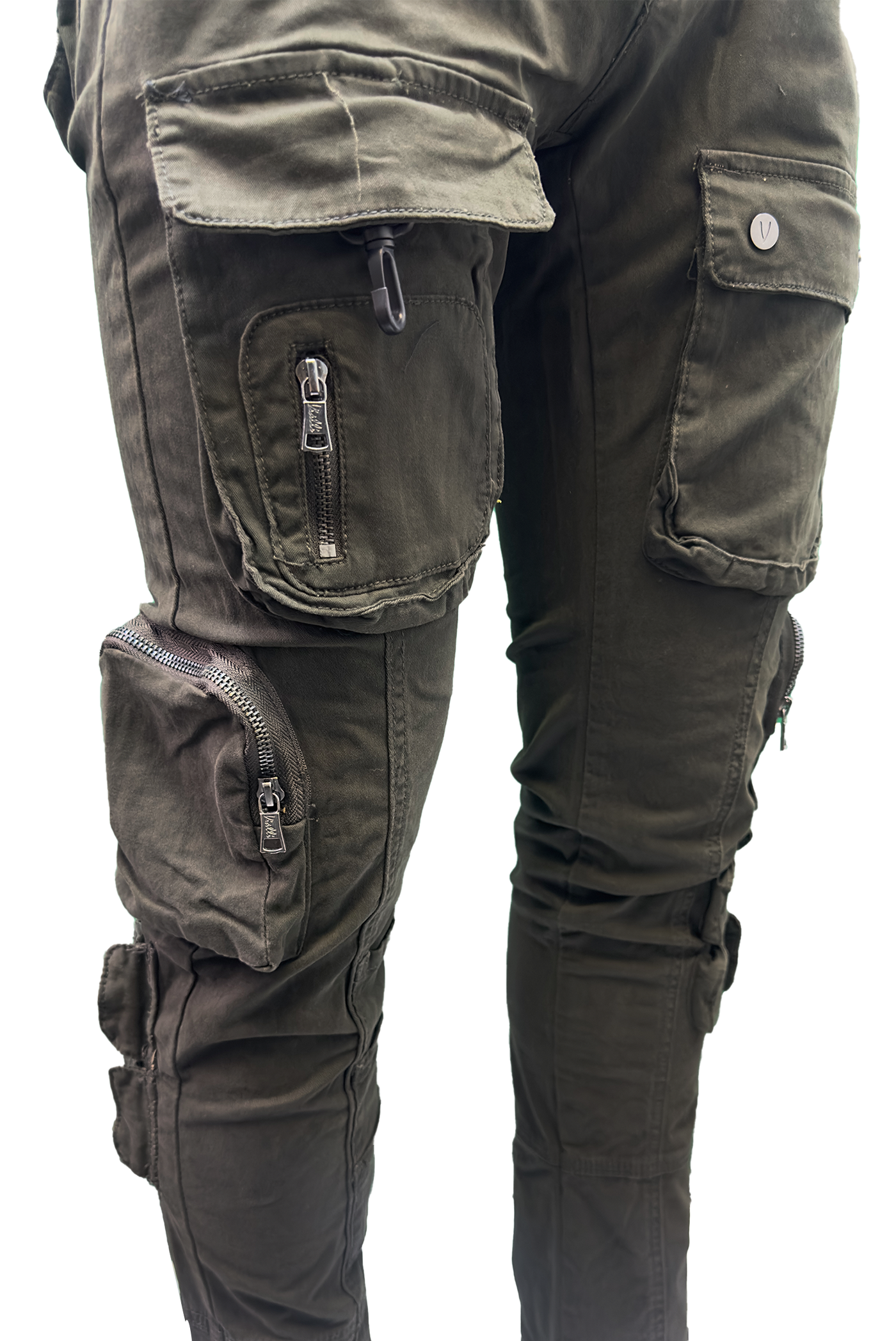 Vialli Captain Olive Cargo Pants: Durable Cotton-Spandex Comfort with Multiple Pockets