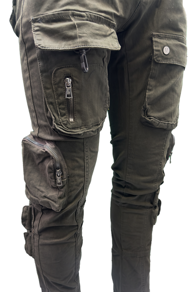 Vialli Captain Olive Cargo Pants: Durable Cotton-Spandex Comfort with Multiple Pockets