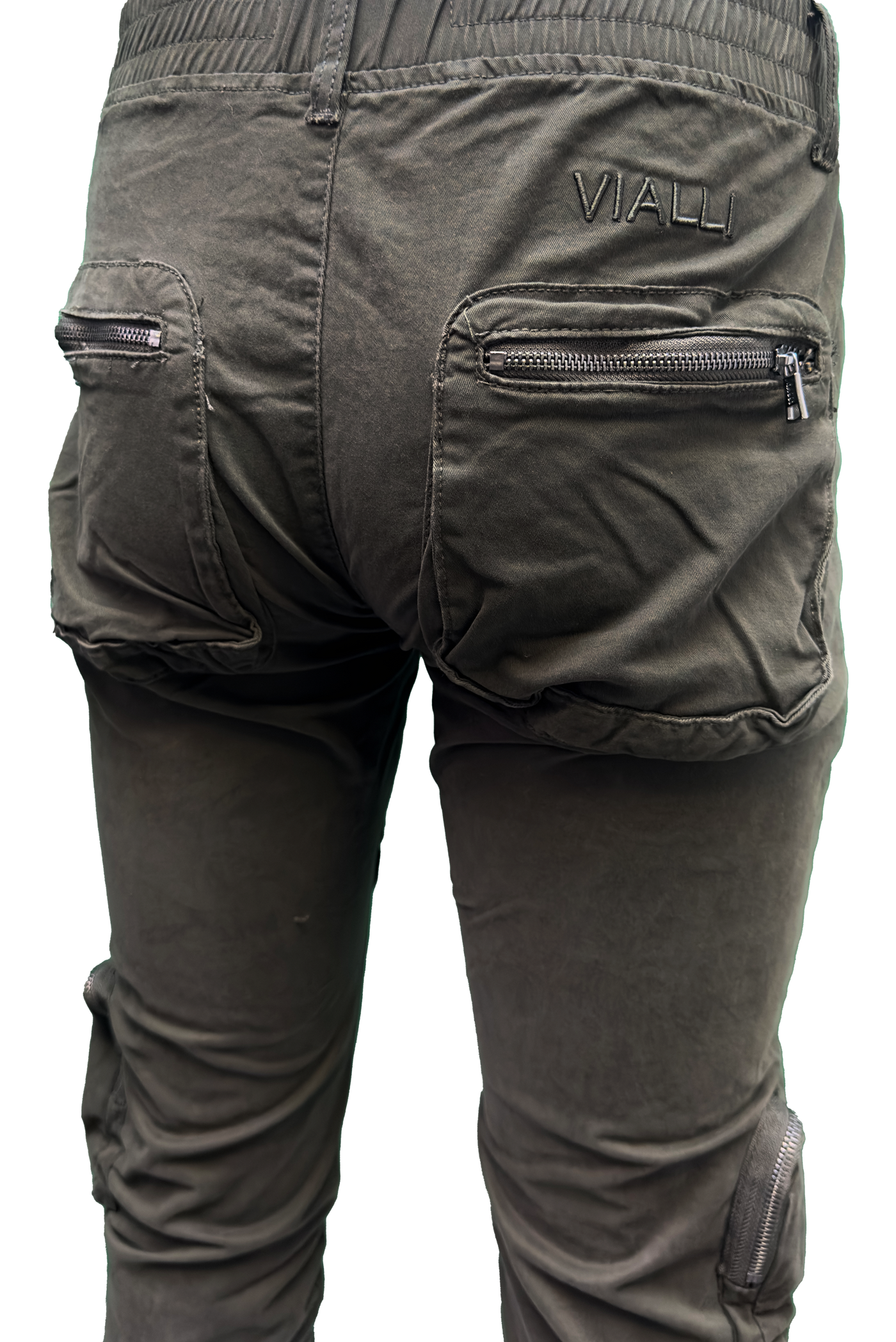 Vialli Captain Olive Cargo Pants: Durable Cotton-Spandex Comfort with Multiple Pockets