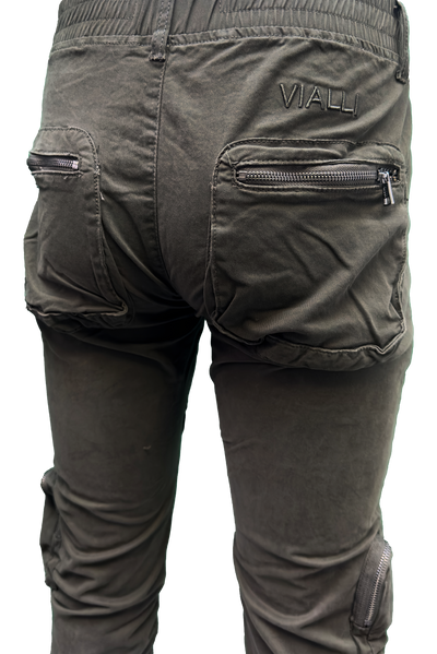Vialli Captain Olive Cargo Pants: Durable Cotton-Spandex Comfort with Multiple Pockets