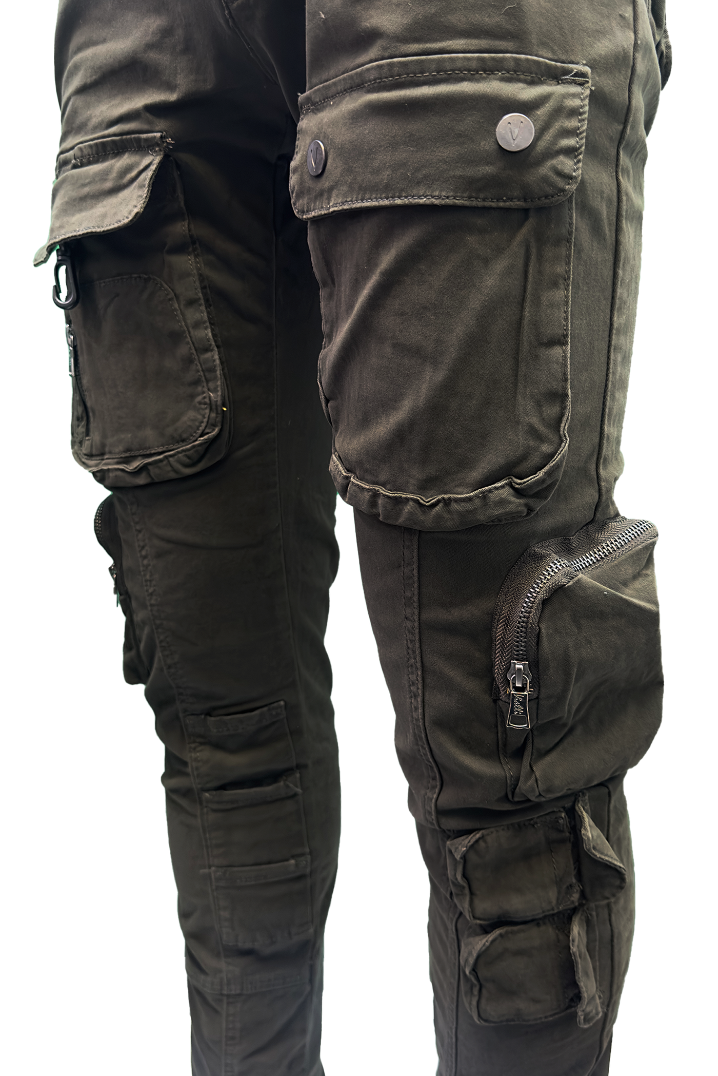Vialli Captain Olive Cargo Pants: Durable Cotton-Spandex Comfort with Multiple Pockets