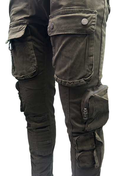 Vialli Captain Olive Cargo Pants: Durable Cotton-Spandex Comfort with Multiple Pockets