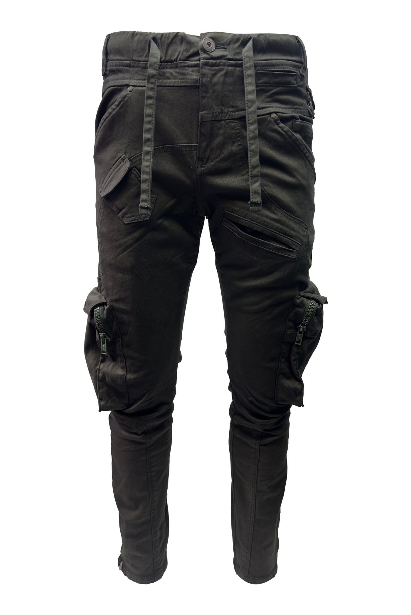Vialli Men's Joey Olive Cargo Pants with Multi-Pockets and Zip-Fly