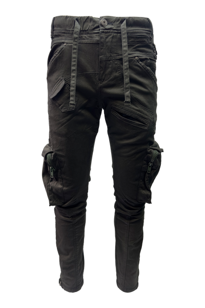 Vialli Men's Joey Olive Cargo Pants with Multi-Pockets and Zip-Fly