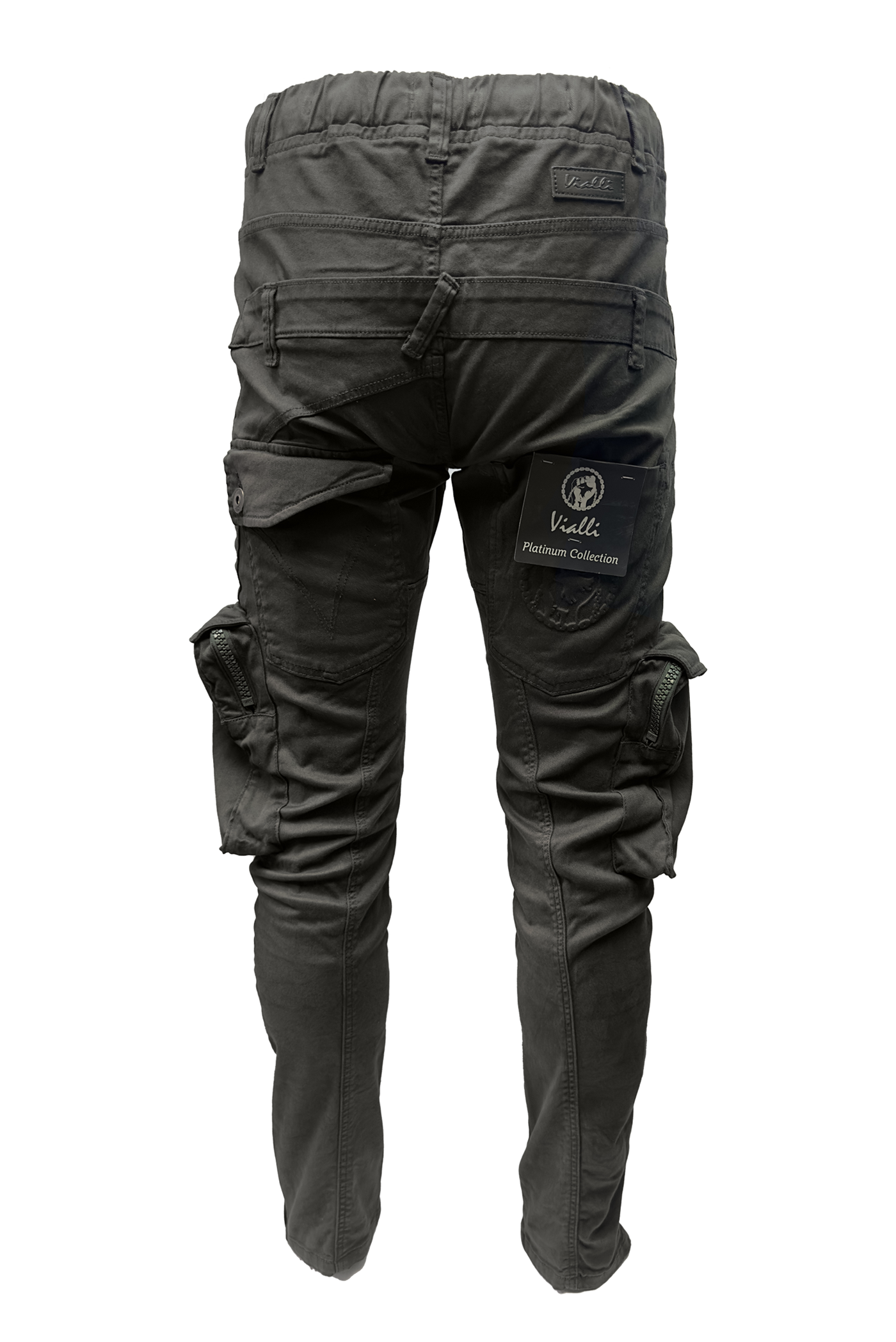 Vialli Men's Joey Olive Cargo Pants with Multi-Pockets and Zip-Fly
