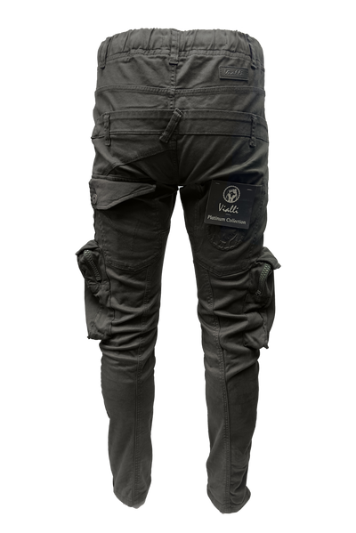 Vialli Men's Joey Olive Cargo Pants with Multi-Pockets and Zip-Fly