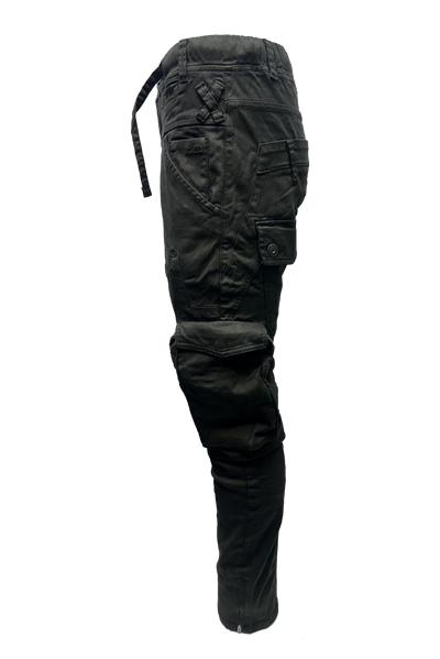 Vialli Men's Joey Olive Cargo Pants with Multi-Pockets and Zip-Fly