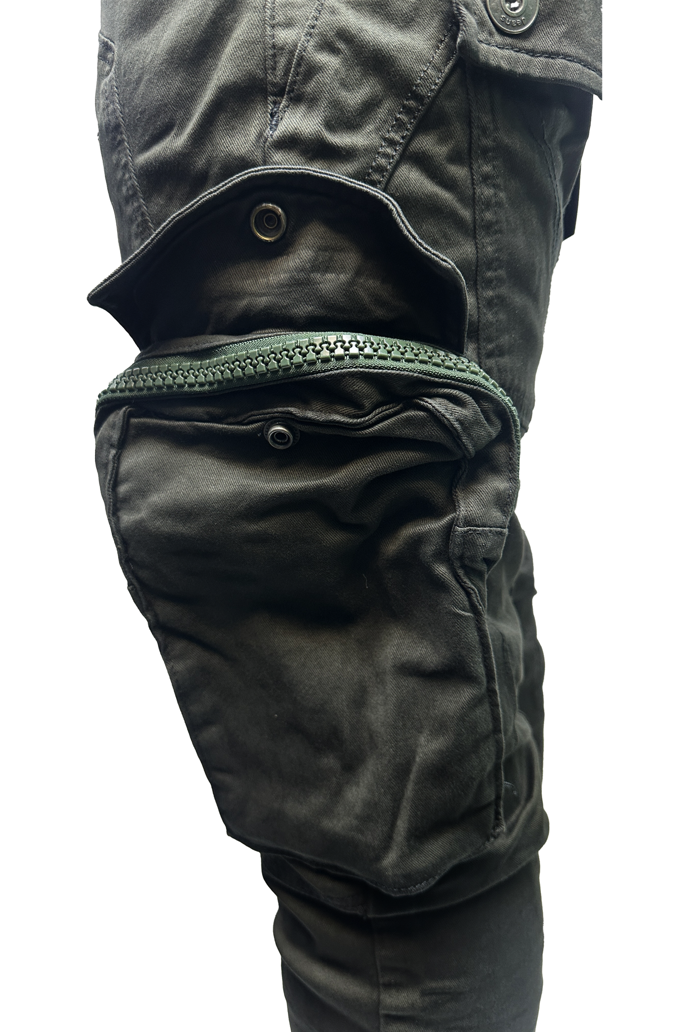 Vialli Men's Joey Olive Cargo Pants with Multi-Pockets and Zip-Fly