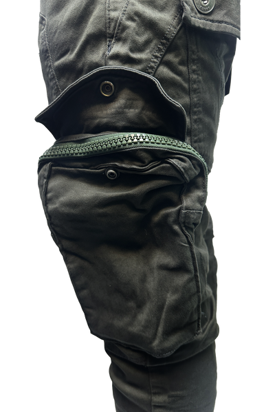 Vialli Men's Joey Olive Cargo Pants with Multi-Pockets and Zip-Fly