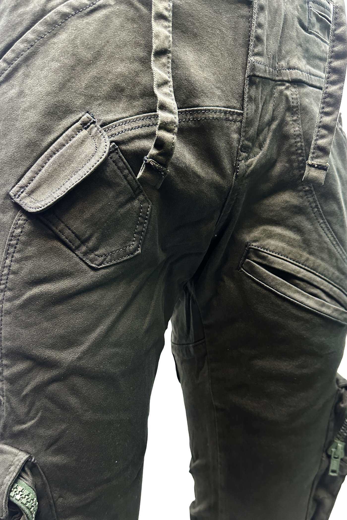 Vialli Men's Joey Olive Cargo Pants with Multi-Pockets and Zip-Fly