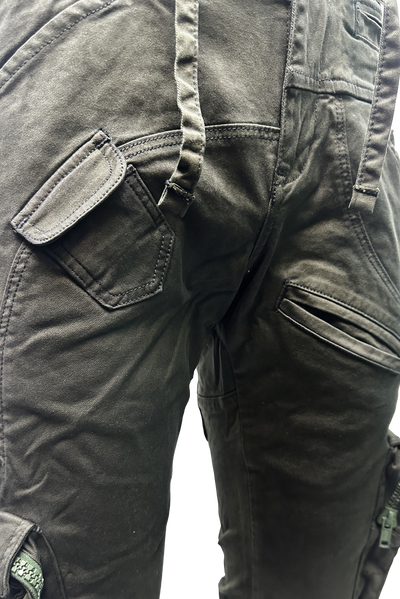 Vialli Men's Joey Olive Cargo Pants with Multi-Pockets and Zip-Fly