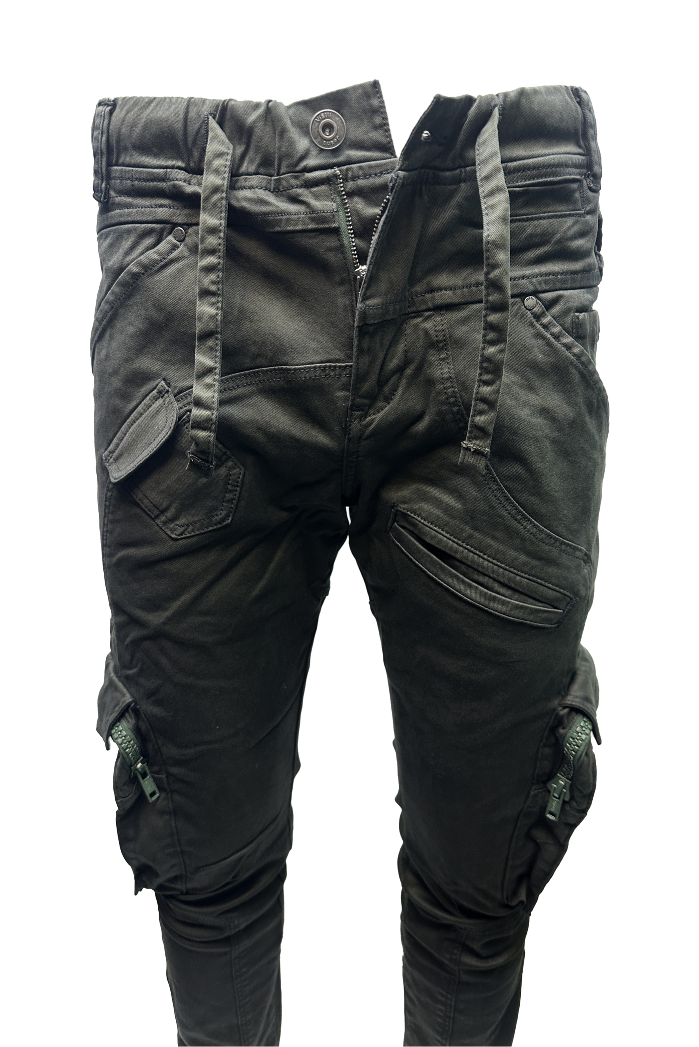 Vialli Men's Joey Olive Cargo Pants with Multi-Pockets and Zip-Fly