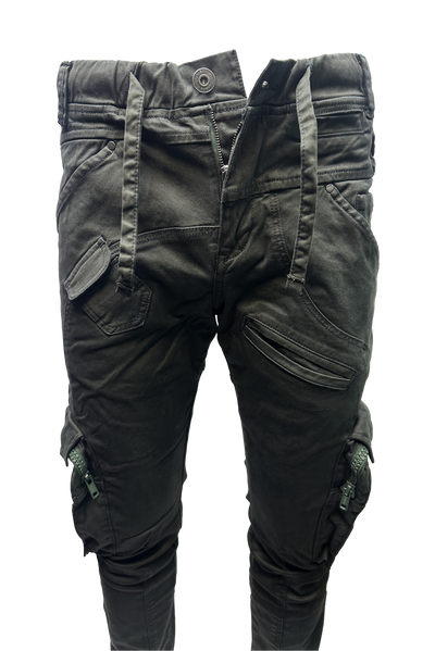Vialli Men's Joey Olive Cargo Pants with Multi-Pockets and Zip-Fly