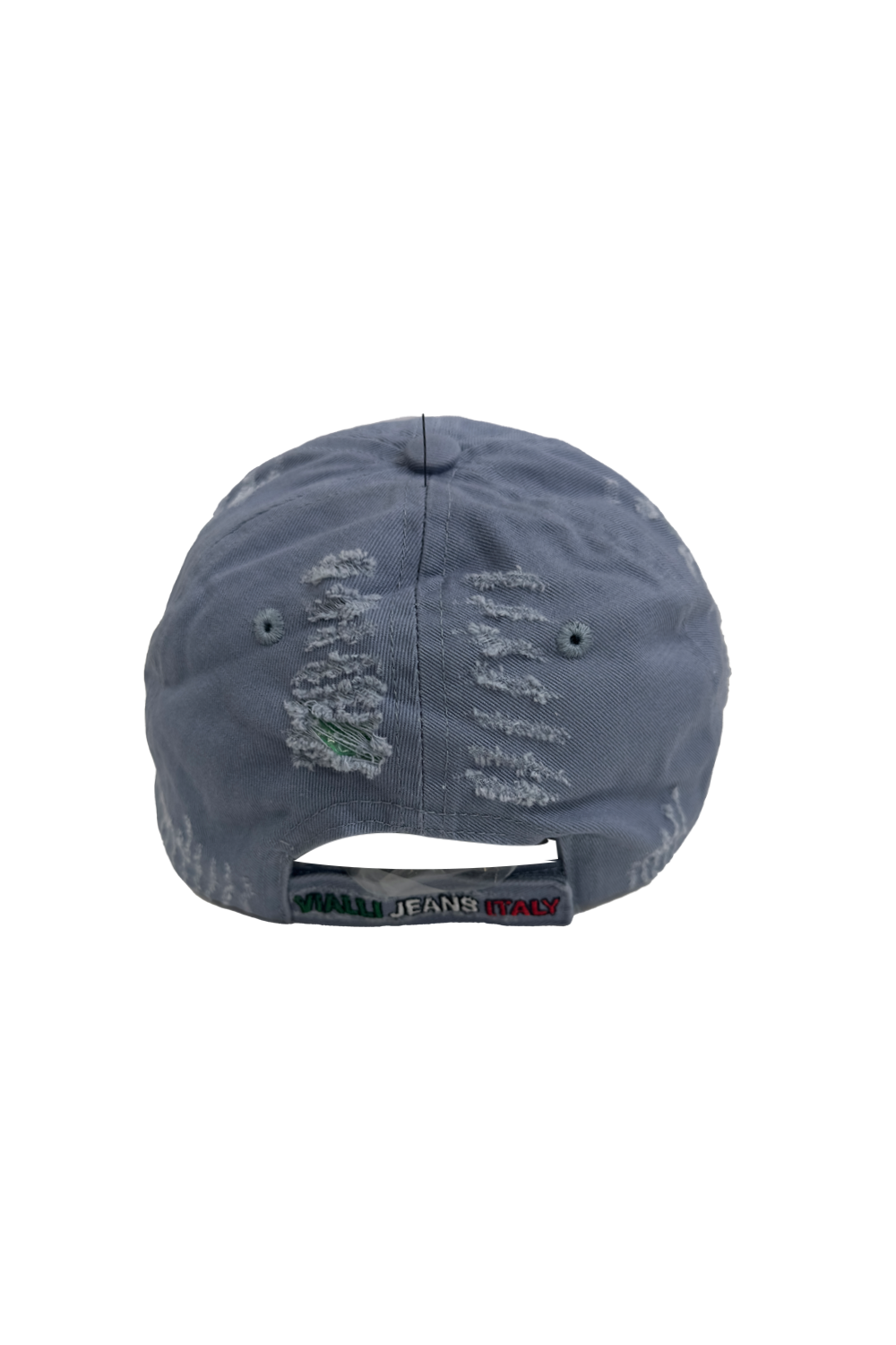 Vialli Fixation Cap: Distressed Denim Blue Cotton with Embroidered Details