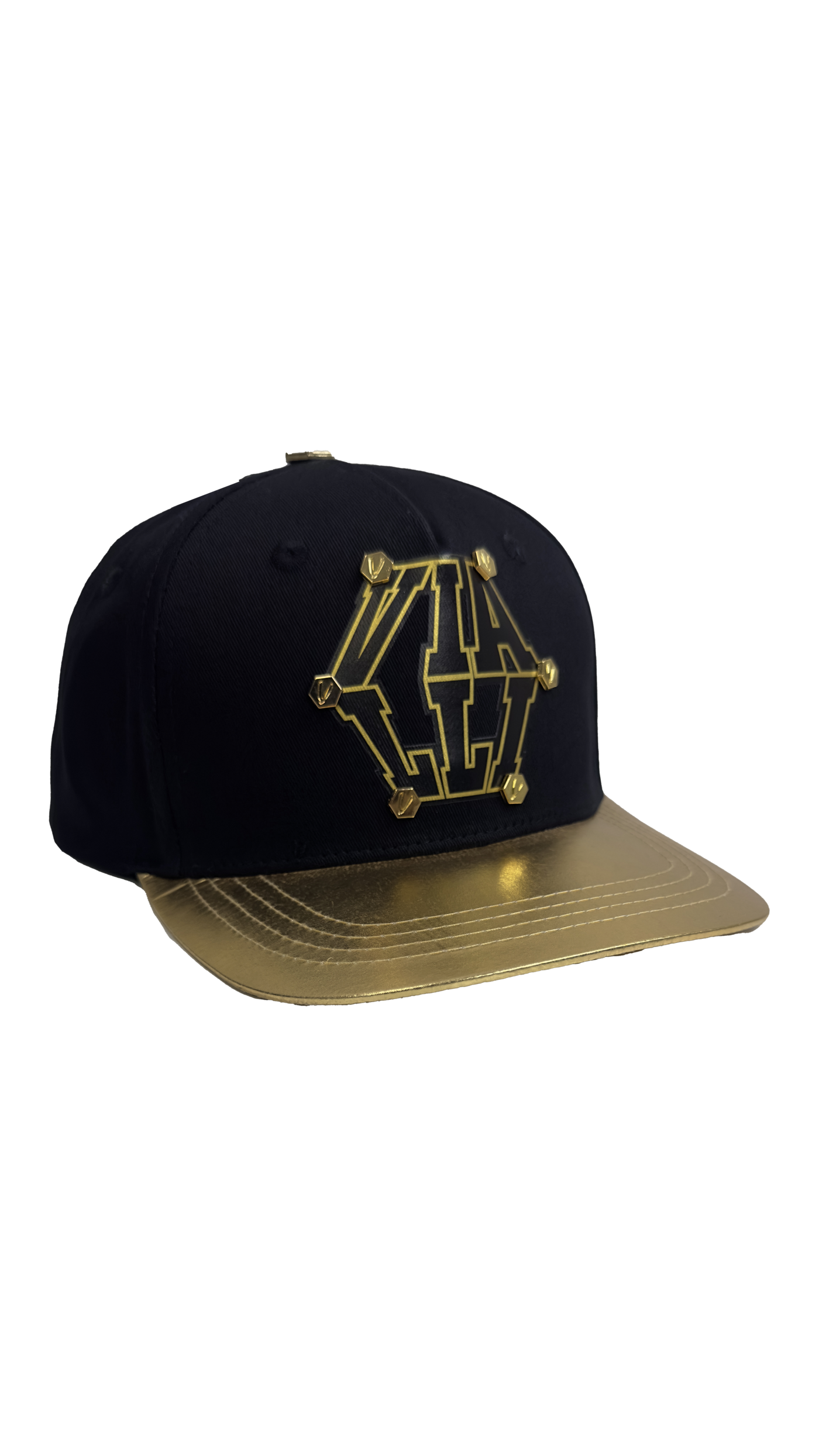 Vialli Golden Cap Black Gold Two-Tone Design with Hexagons and Snap Closure